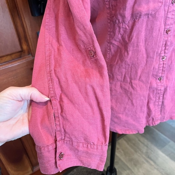 Eileen Fisher Womens Irish Linen Button-Up Shirt Coral Roll-Tab Sleeves Sz M - Picture 8 of 10